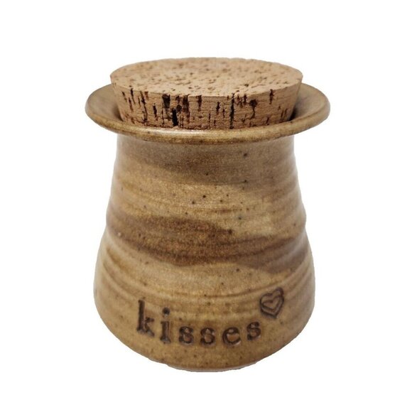 VTG Charlotte Neron Studio Pottery Kisses Candy Storage Jar With Cork Lid Signed